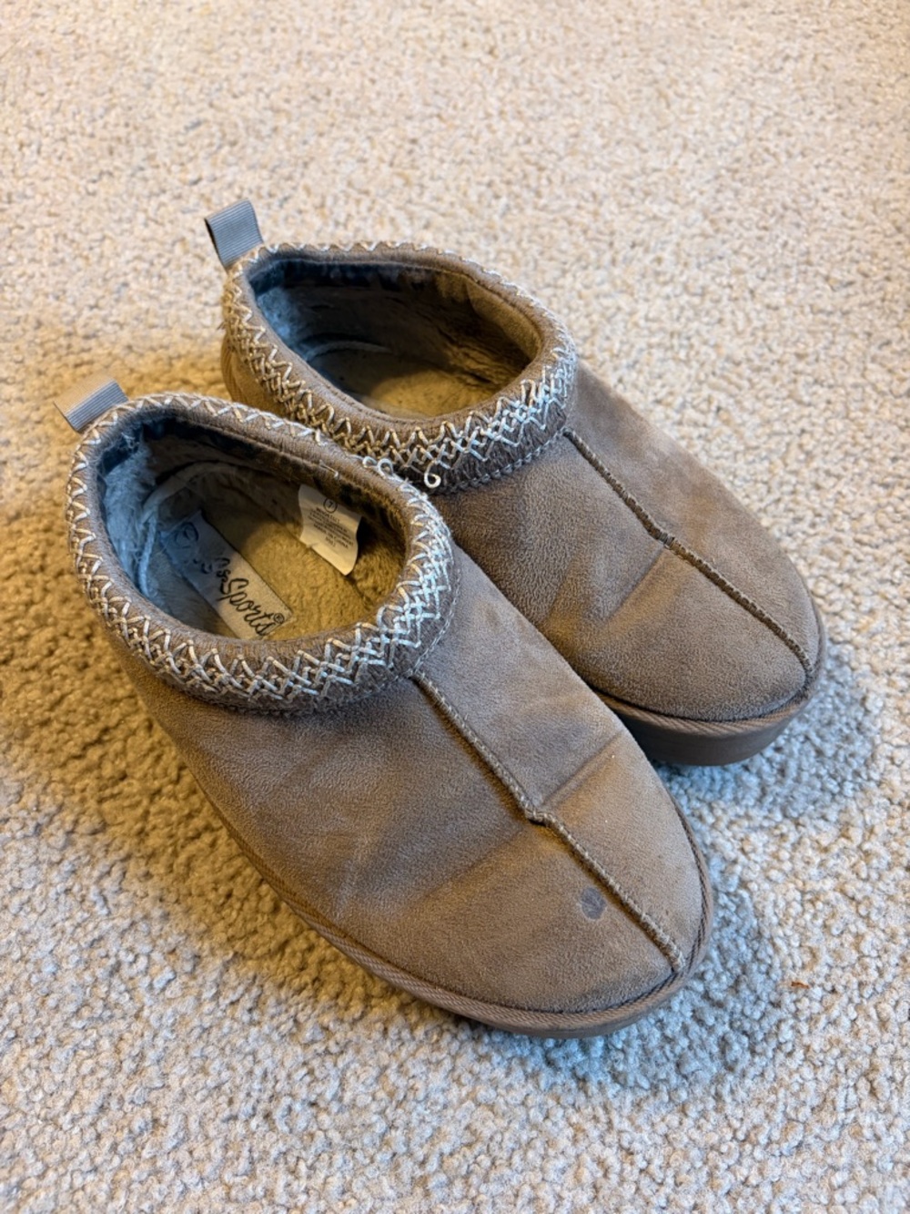 Women's Tan Suede Slip-On Fleece-Lined Slippers